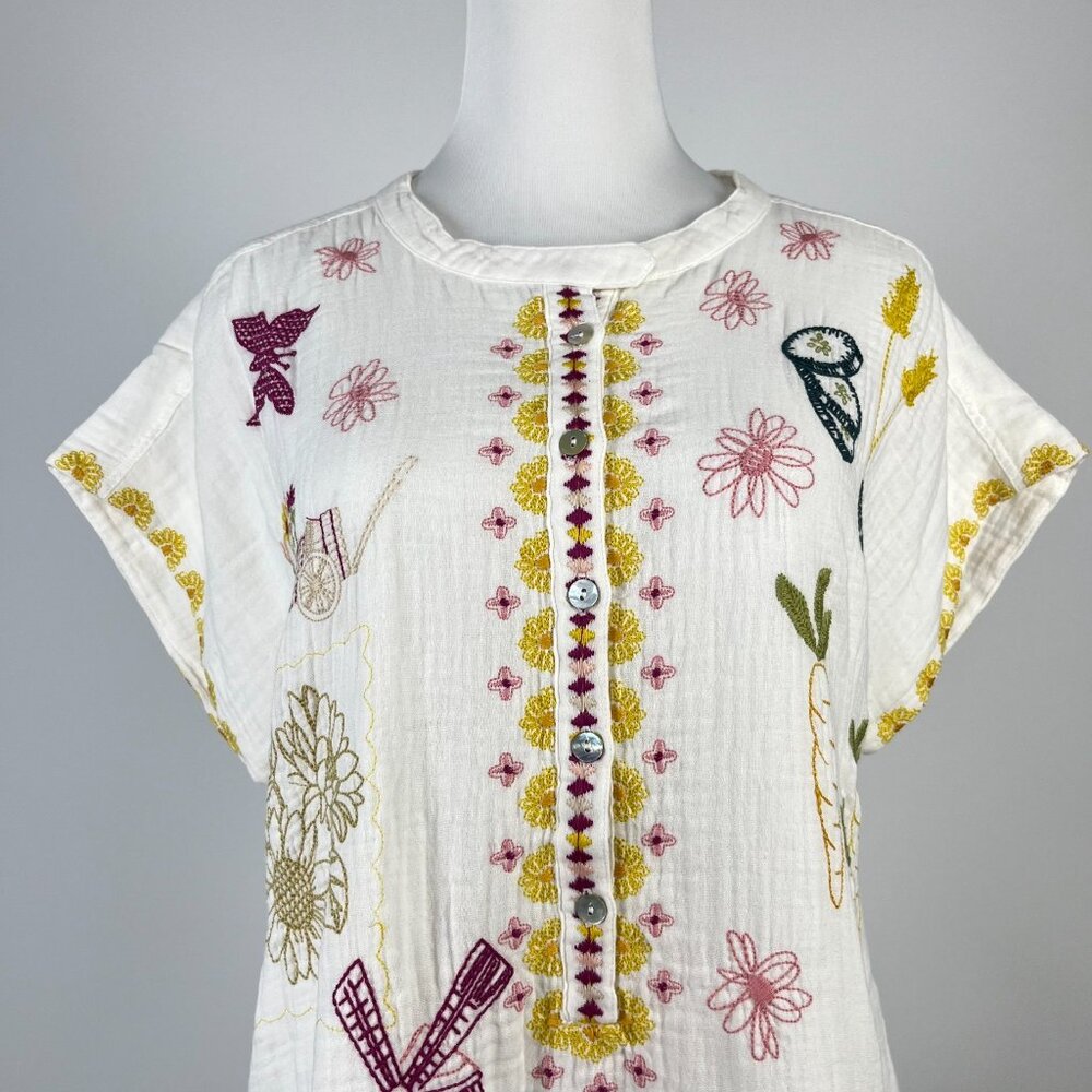 NWOT Johnny Was Women's Embroidered Linen Cotton Mini Dress White Size L Pocket - Picture 3 of 15